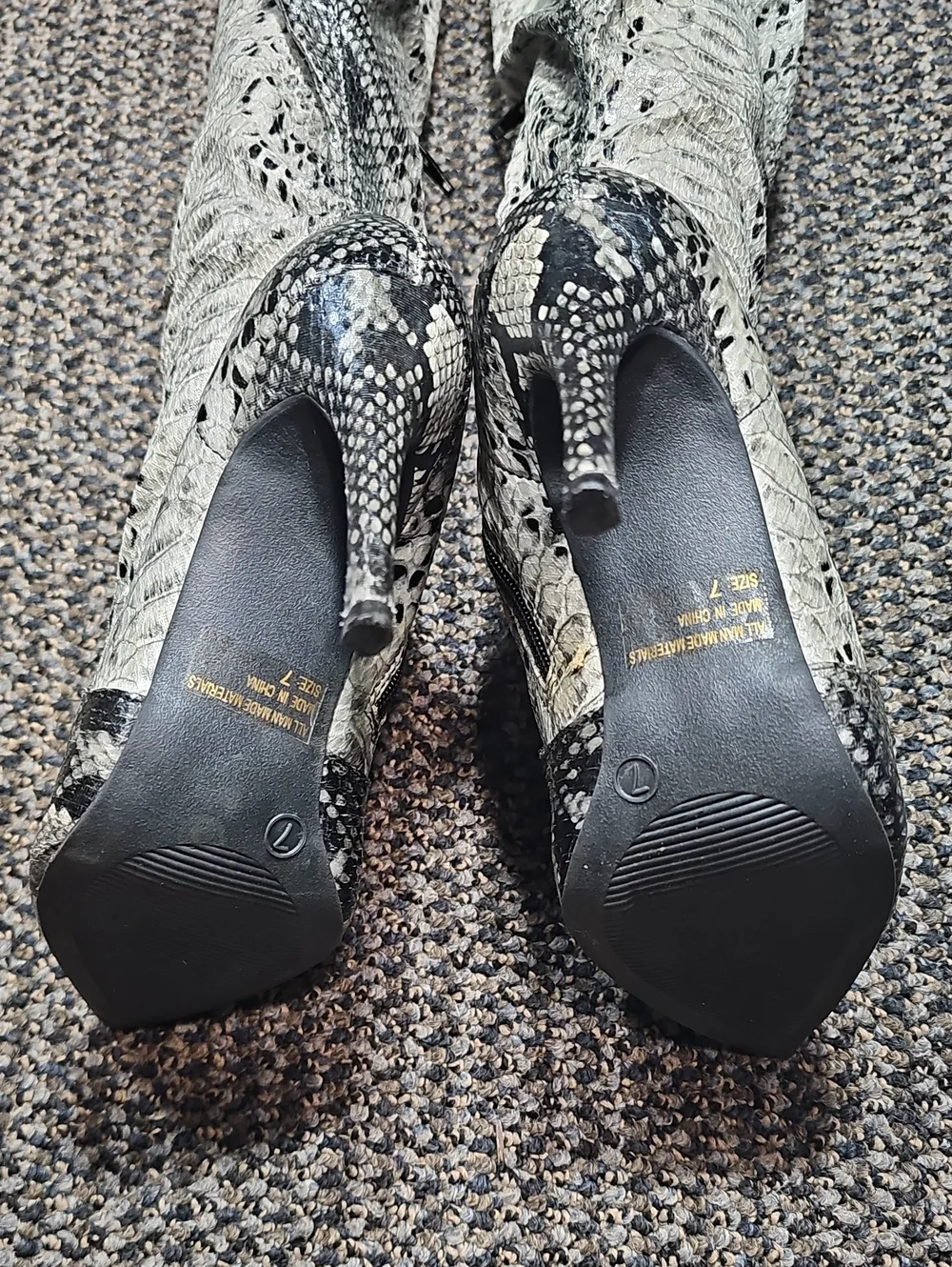 Fashion Nova Shoes Womens 7 Boots Faux Snakeskin OTK Tall Stiletto Partial Zip